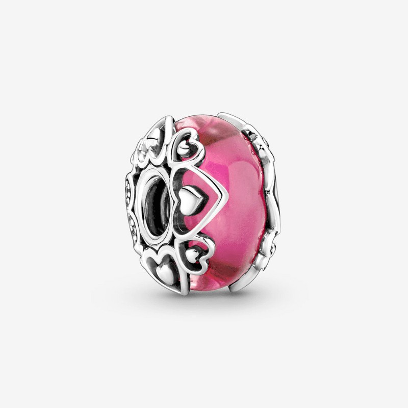 Charm Vetro di Murano Rosa con Cuori - 791159C00 Charm Vetro di Murano Rosa con Cuori - 791159C00