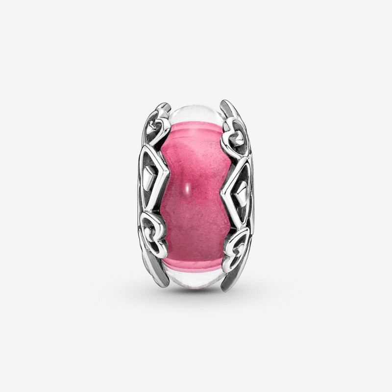 Charm Vetro di Murano Rosa con Cuori  - 791159C00