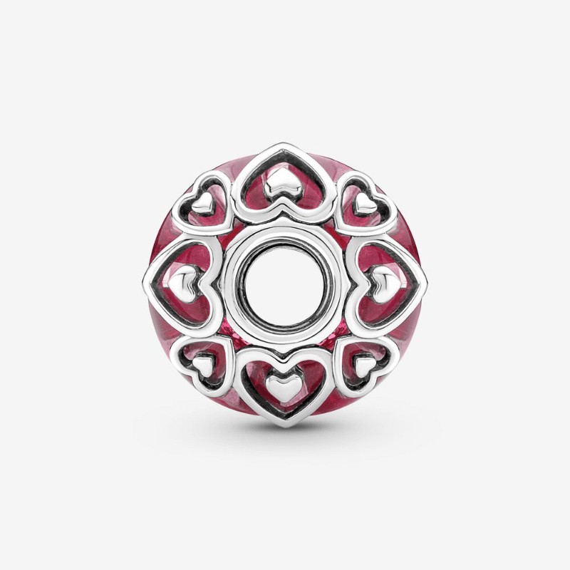 Charm Vetro di Murano Rosa con Cuori  - 791159C00