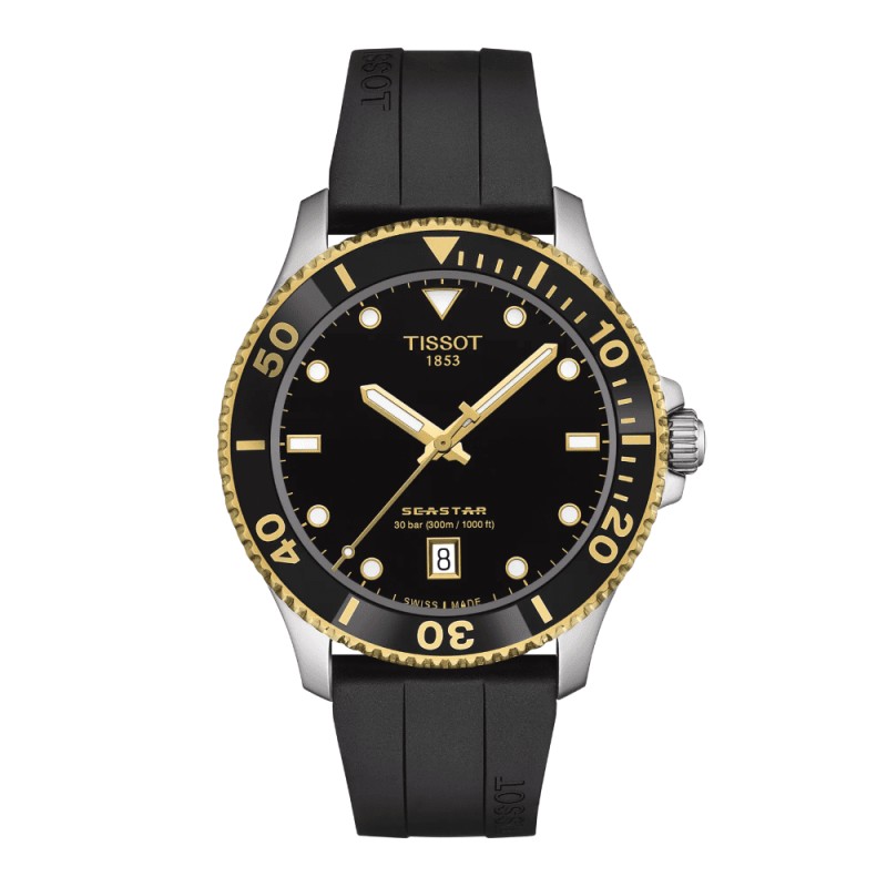 tissot - seastar 1000 - quarzo - diver - 300 metri - nero - T1204102705100 - cinturino gomma - bicolore - oro giallo tissot - seastar 1000 - quarzo - diver - 300 metri - nero - T1204102705100 - cinturino gomma - bicolore - oro giallo