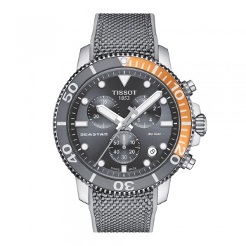 T1204171708101 - tissot - seastar -cronografo -grigio - tessuto - cinturino silicone - arancio -uomo -seastar 1000 - 300 metri