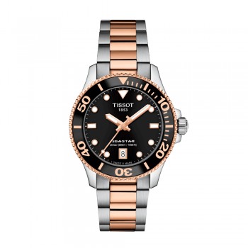 tissot - seastar 1000 - quarzo - diver - 300 metri - nero - T1202102205101
 - bracciale - 36 mm - acciaio - oro rosa -