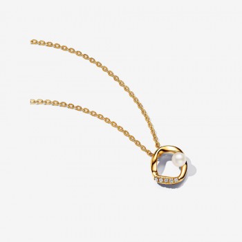 Collana Cerchio Linea Sinuosa con Perla d'Acqua Dolce Coltivata e Pavè-363303C01