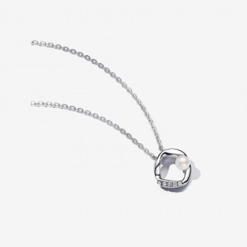 Collana Cerchio Linea Sinuosa con Perla d'Acqua Dolce Coltivata e Pavè-393303C01