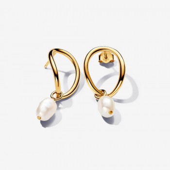 Orecchini Linea Sinuosa Circolare con Perla d'Acqua Dolce Coltivata Pendente-263281C01