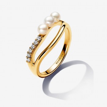Anello Linea Sinuosa con Perle d’Acqua Dolce Coltivate e Pavè-163258C01